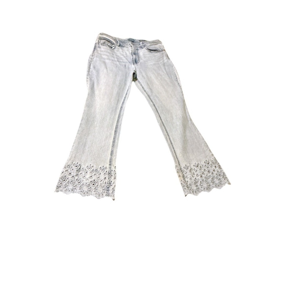 J Jill Womens High-Rise Denim Ankle Light Wash Eyelet Embroidery Floral Size 10t